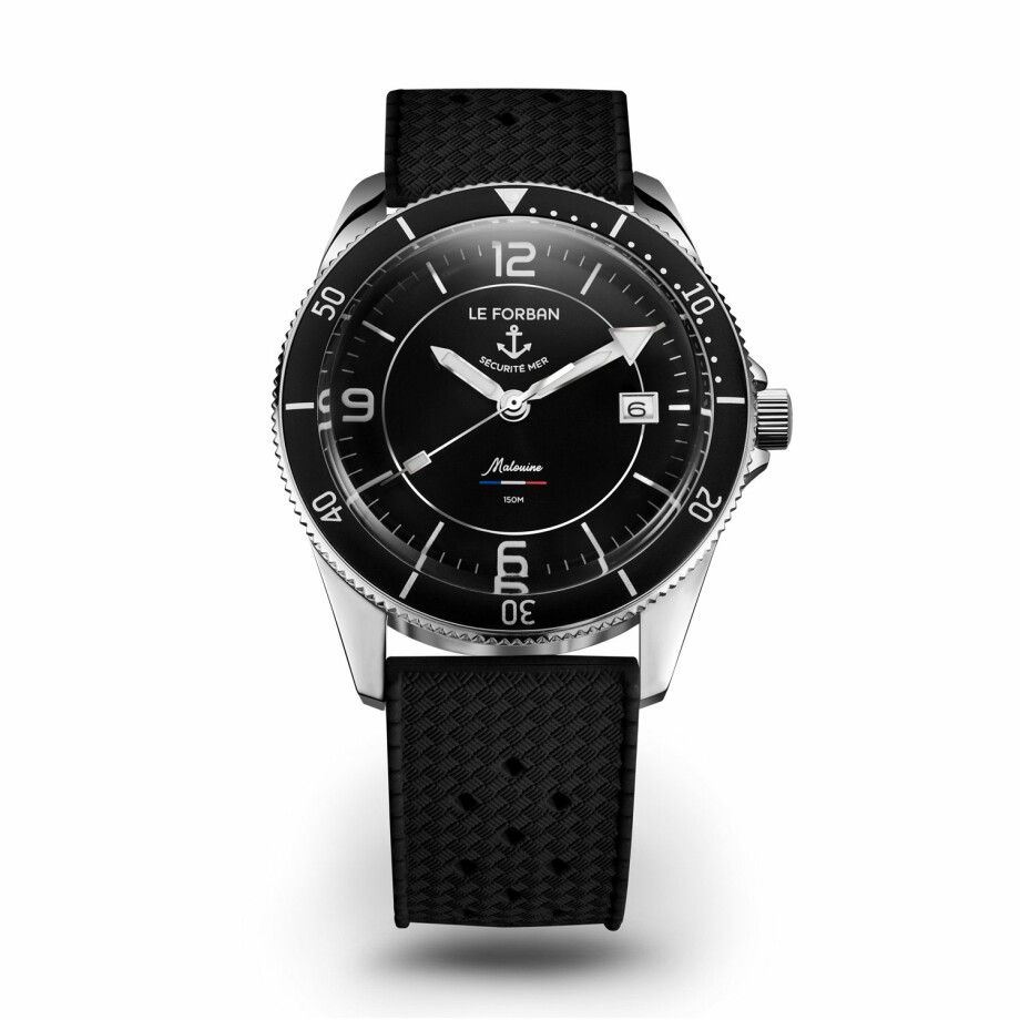 Le Forban Sécurité Mer La Malouine Black Dial Black Bracelet watch