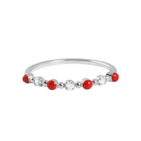 Bague Gigi Clozeau Classique en or blanc, résine coquelicot et diamants, taille 51