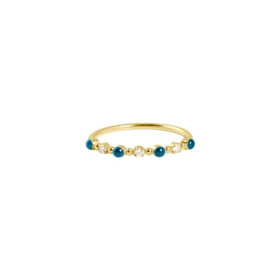 Bague Gigi Clozeau Classique en or jaune, résine jungle et diamants, taille 53
