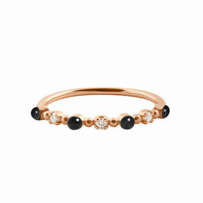Bague Gigi Clozeau Classique en or rose, résine noir et diamants, taille 50