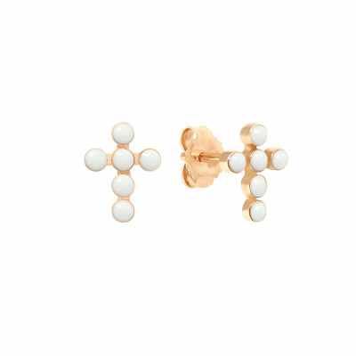 Gigi Clozeau Croix Perlée earrings, rose gold, white resin