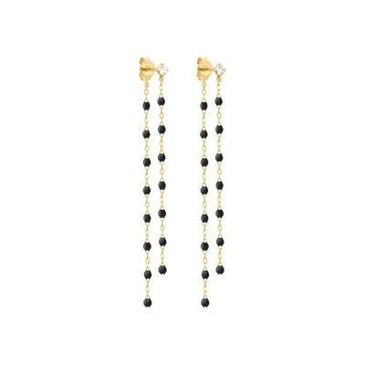 Boucles d'oreilles Gigi Clozeau Classique en or jaune, résine noir et diamants