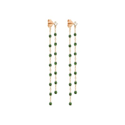Boucles d'oreilles Gigi Clozeau Classique en or rose, résine scarabée et diamants
