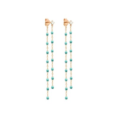 Boucles d'oreilles Gigi Clozeau Classique en or rose, résine turquoise vert et diamants