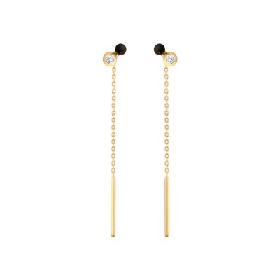 Boucles d'oreilles Gigi Clozeau Dot en or jaune, résine noir et diamants