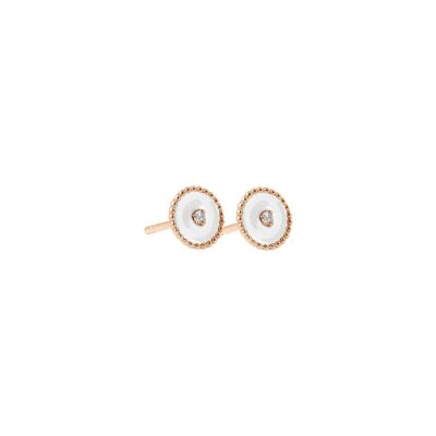 Boucles d'oreilles Gigi Clozeau Etoile du Nord en or rose, résine blanche et diamants