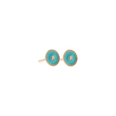 Boucles d'oreilles Gigi Clozeau Etoile du Nord en or rose, résine turquoise vert et diamants