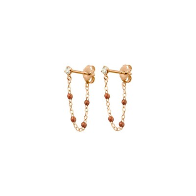 Boucles d'oreilles Gigi Clozeau Gigi Suprême en or rose, résine fauve et diamants