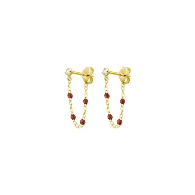 Boucles d'oreilles Gigi Clozeau Gigi Suprême en or jaune, résine moka et diamants