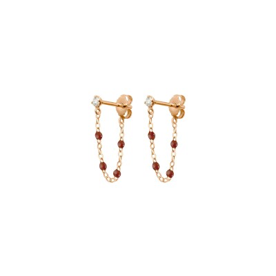 Boucles d'oreilles Gigi Clozeau Gigi Suprême en or rose, résine moka et diamants