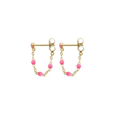 Boucles d'oreilles Gigi Clozeau Classique en or jaune et résine rose fluo