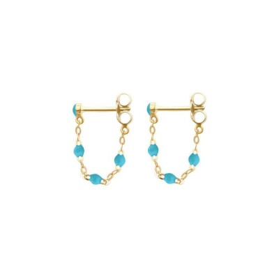 Boucles d'oreilles Gigi Clozeau Classique en or jaune et résine turquoise bleu