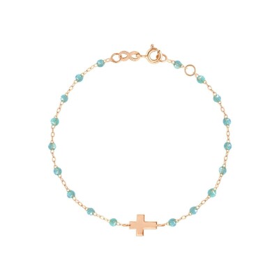 Bracelet Gigi Clozeau Croix en or rose et résine aqua, taille 17cm