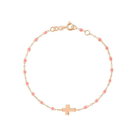 Bracelet Gigi Clozeau Croix en or rose et résine fushia, taille 13cm