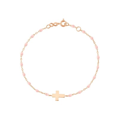 Bracelet Gigi Clozeau Croix en or rose et résine rose bébé, taille 13cm