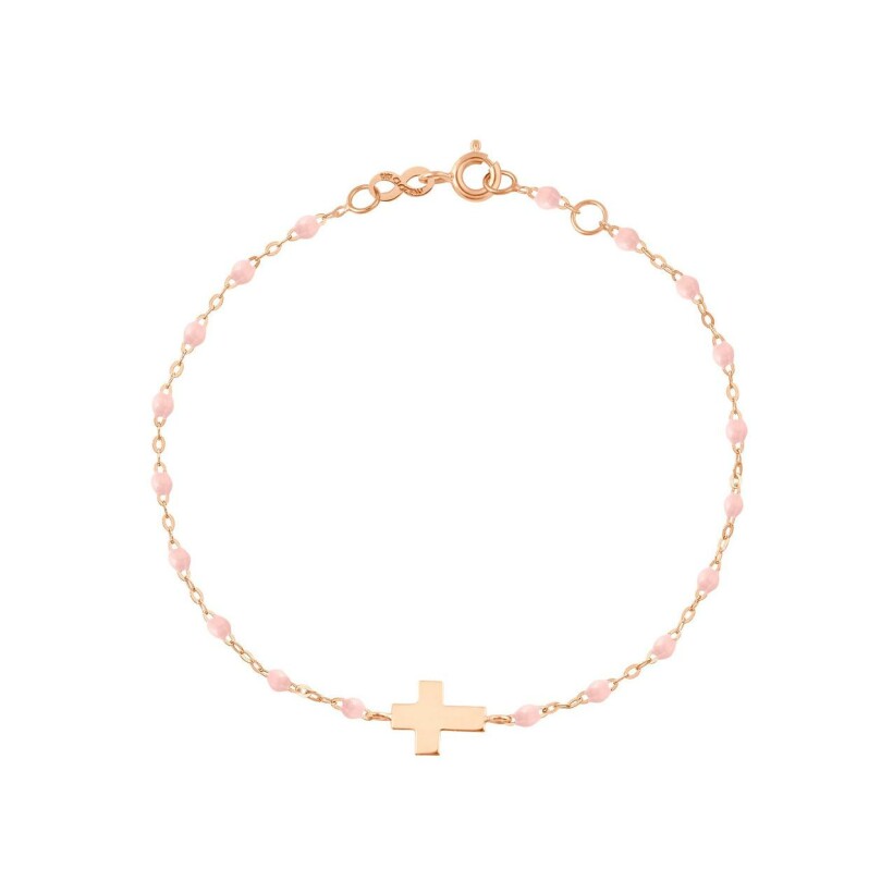 Bracelet Gigi Clozeau Croix en or rose et résine rose bébé, taille 13cm