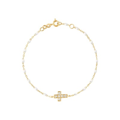 Gigi Clozeau Croix bracelet, yellow gold, white resin and diamonds, size 17cm