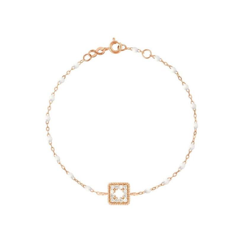 Bracelet Gigi Clozeau Trèsor en or rose, résine blanche et diamants, taille 17cm