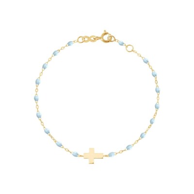 Bracelet Gigi Clozeau Croix en or jaune et résine bleu layette, taille 17cm