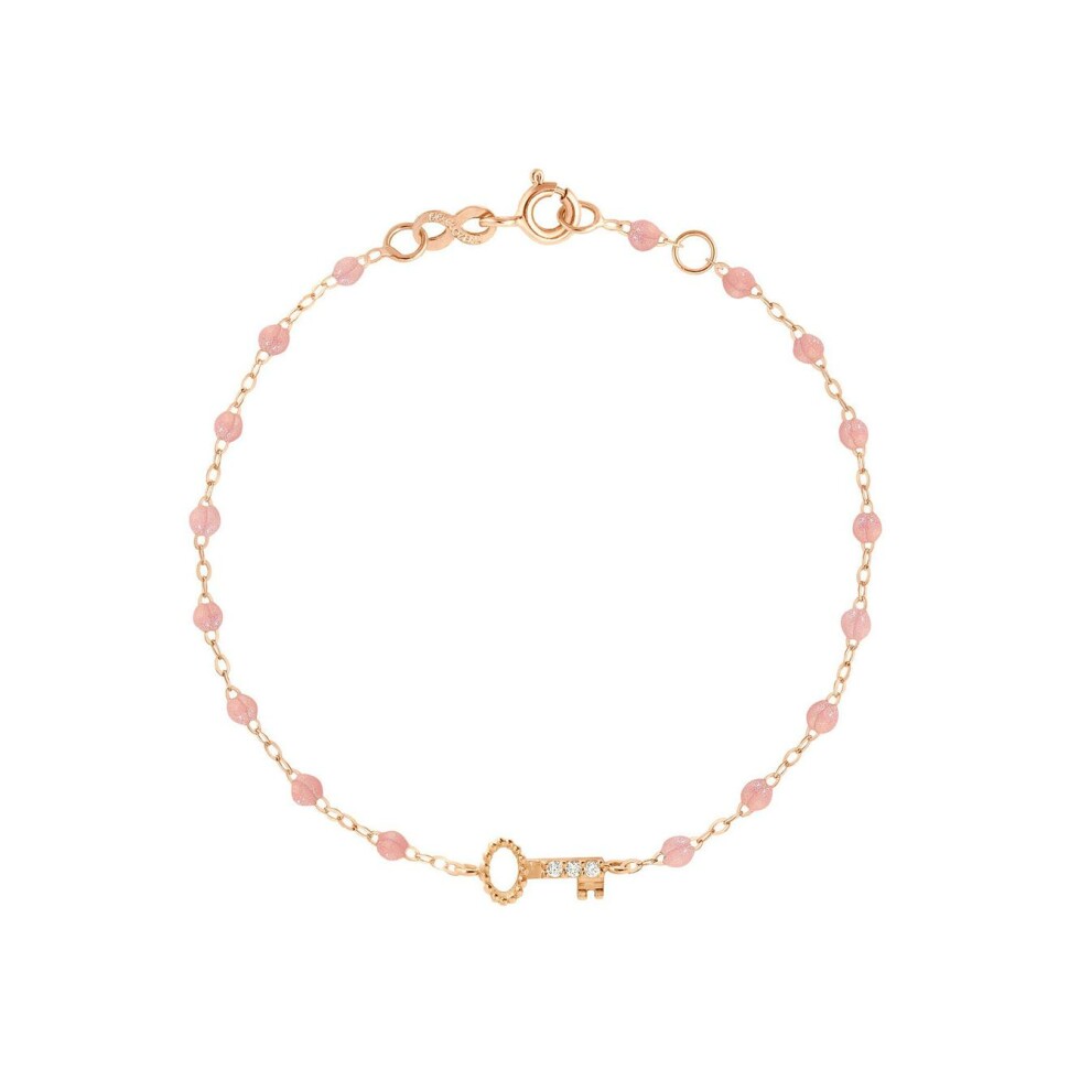 Bracelet Gigi Clozeau Clé en or rose, résine Blush et diamants, taille 17cm
