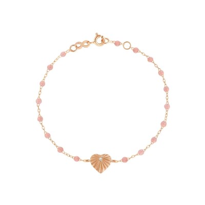 Bracelet Gigi Clozeau Cœur Lumière en or rose, résine blush et diamant, 17cm