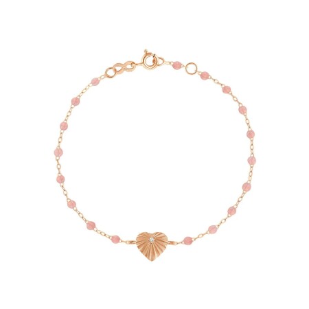 Bracelet Gigi Clozeau Cœur Lumière en or rose, résine blush et diamant, 17cm