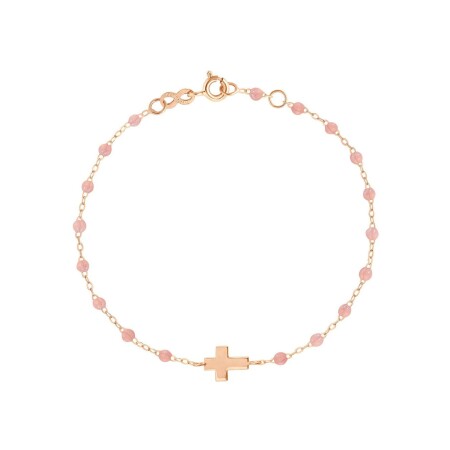 Bracelet Gigi Clozeau Croix en or rose et résine Blush, taille 17cm