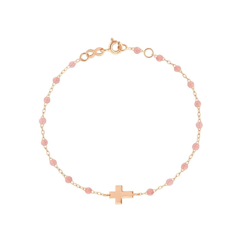 Bracelet Gigi Clozeau Croix en or rose et résine Blush, taille 17cm