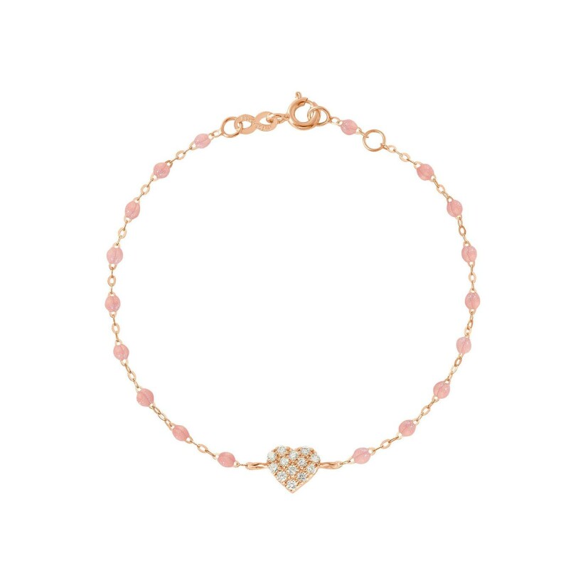 Bracelet Gigi Clozeau In Love en or rose, résine Blush et diamants, taille 17cm