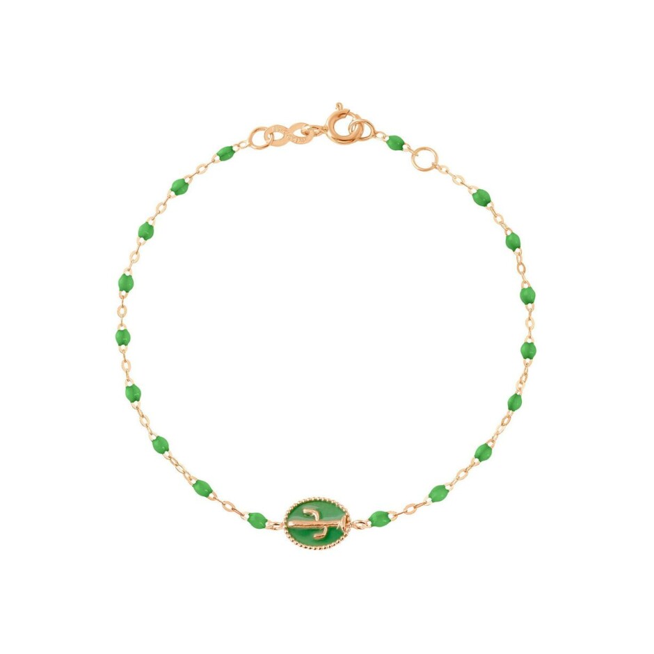 Bracelet Gigi Clozeau Cactus en or rose et résine vert prairie, taille 17cm