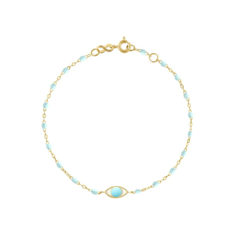 Bracelet Gigi Clozeau Eye en or jaune et résine bleu layette, taille 17cm