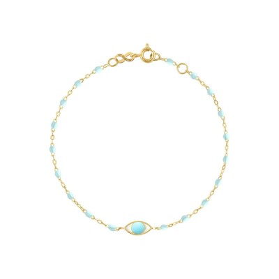 Bracelet Gigi Clozeau Eye en or jaune et résine bleu layette, taille 17cm