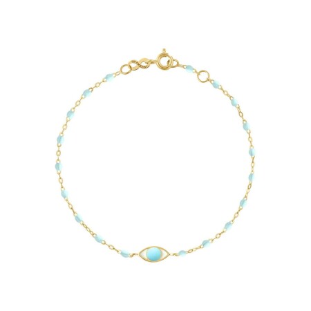 Bracelet Gigi Clozeau Eye en or jaune et résine bleu layette, taille 17cm