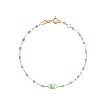 Bracelet Gigi Clozeau Eye en or rose et résine turquoise bleu, taille 17cm