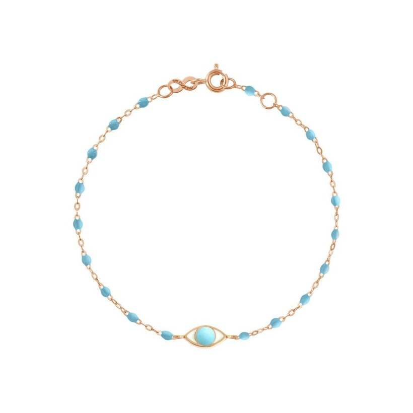 Bracelet Gigi Clozeau Eye en or rose et résine turquoise bleu, taille 17cm