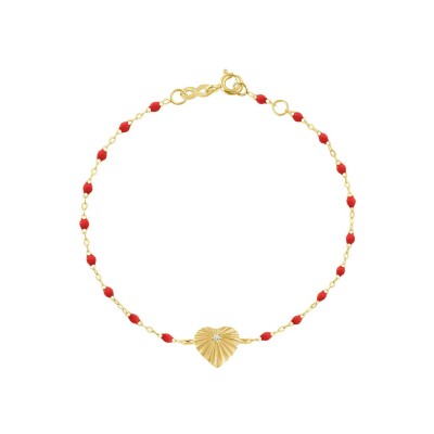 Bracelet Gigi Clozeau Cœur Lumière en or jaune, résine coquelicot et diamant, 17cm