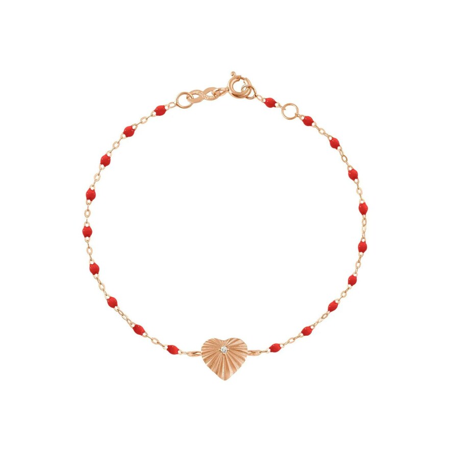 Bracelet Gigi Clozeau Cœur Lumière en or rose, résine coquelicot et diamant, 17cm