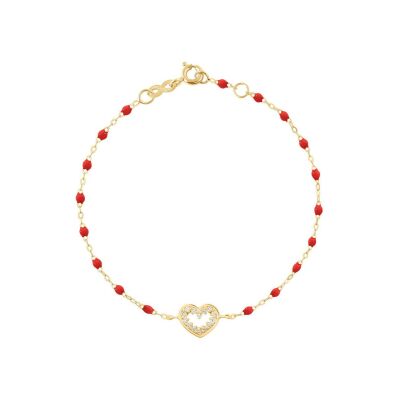 Bracelet Gigi Clozeau Coeur Suprême en or jaune, résine coquelicot et diamants, taille 17cm