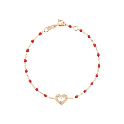 Bracelet Gigi Clozeau Coeur Suprême en or rose, résine coquelicot et diamants, taille 17cm