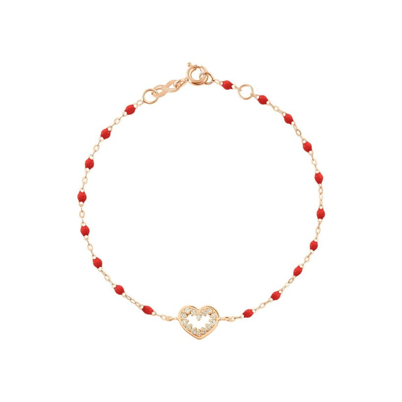 Bracelet Gigi Clozeau Cœur suprême en or rose, résine coquelicot et diamants, taille 17cm
