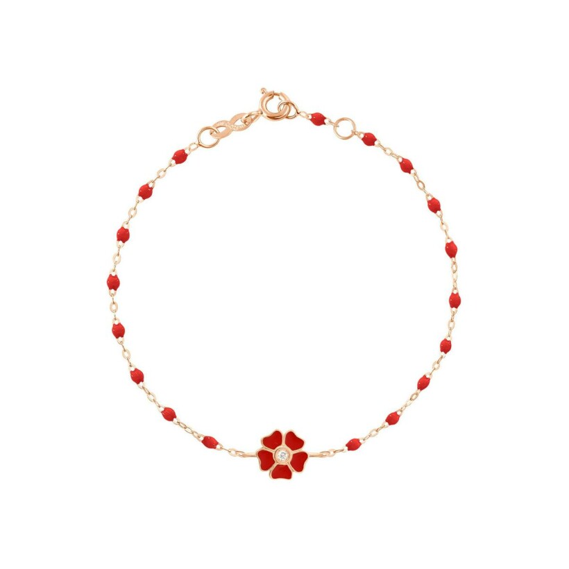 Bracelet Gigi Clozeau Fleur en or rose, résine coquelicot et diamants, taille 17cm