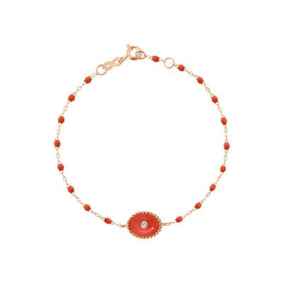 Bracelet Gigi Clozeau Etoile du Nord en or rose, résine corail et diamants, taille 17cm