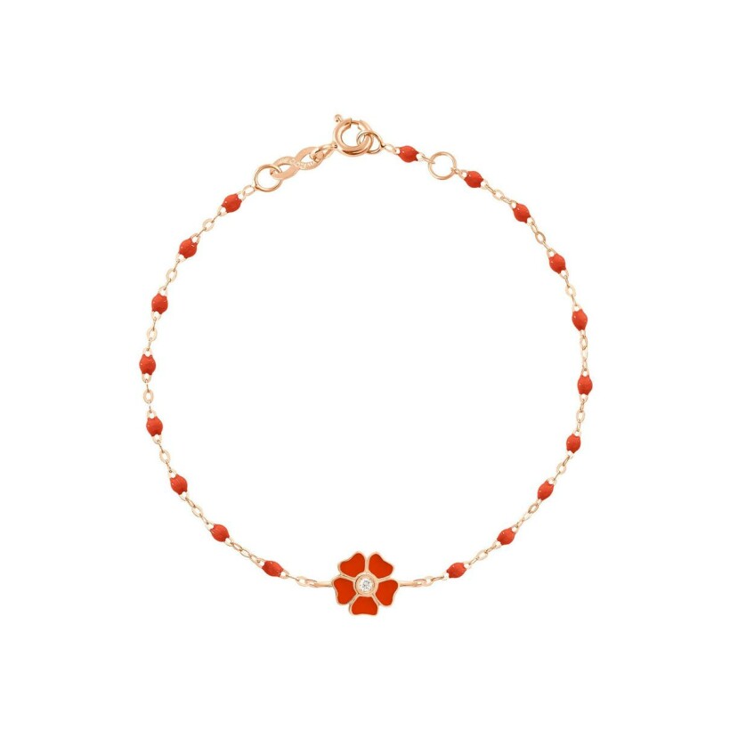 Bracelet Gigi Clozeau Fleur en or rose, résine corail et diamants, taille 17cm