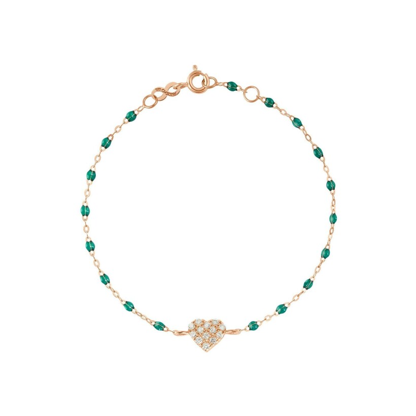 Bracelet Gigi Clozeau In Love en or rose, résine vert émeraude et diamants, taille 17cm