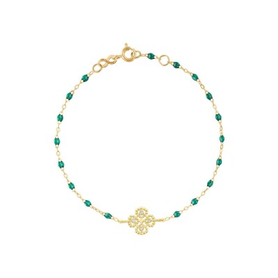Bracelet Gigi Clozeau Lucky Trèfle en or jaune, résine vert émeraude et diamants, taille 17cm