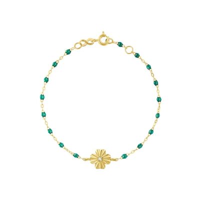 Bracelet Gigi Clozeau Trèfle Lumière en or jaune, résine vert émeraude et diamant, 17cm