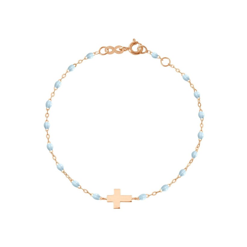 Bracelet Gigi Clozeau Croix en or rose et résine bleu layette, taille 15cm