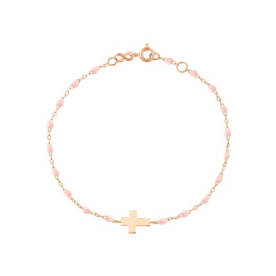 Bracelet Gigi Clozeau Croix en or rose et résine rose bébé, taille 15cm