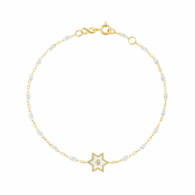 Bracelet Gigi Clozeau Etoile Star en or jaune, résine blanche et diamant, 17cm