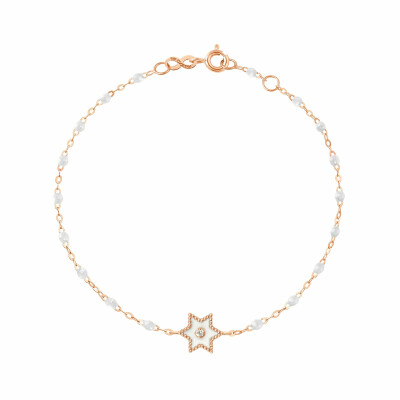 Bracelet Gigi Clozeau Etoile Star en or rose, résine blanche et diamant, 17cm